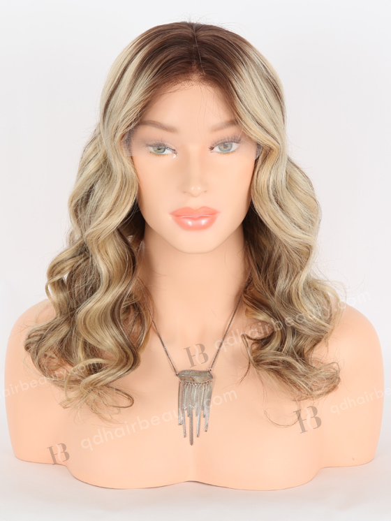 In Stock European Virgin Hair 16" Beach Wave T4/22# With 4# Highlights Color Lace Front Wig RLF-08023